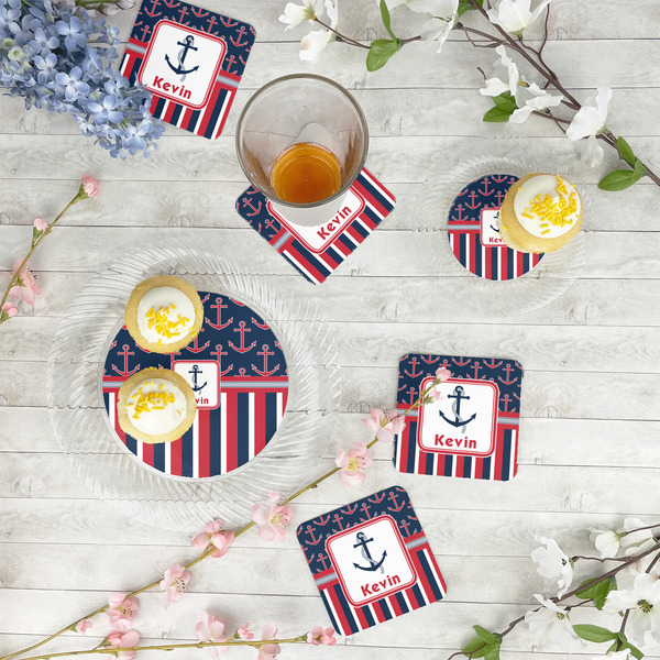 Nautical Anchors & Stripes Plastic Party Appetizer & Dessert Plates - In Context