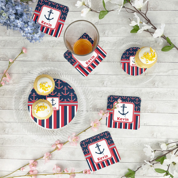 Nautical Anchors & Stripes Plastic Party Dinner Plates - In Context