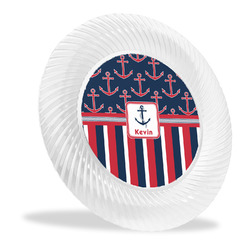 Nautical Anchors & Stripes Plastic Party Dinner Plates - 10" (Personalized)