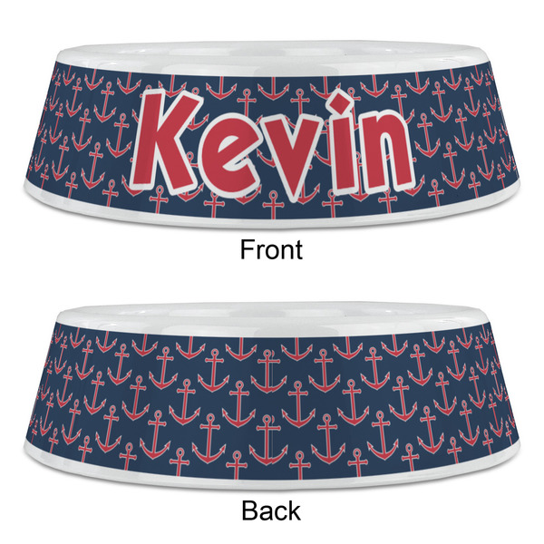 Nautical Anchors & Stripes Plastic Pet Bowls - Large - APPROVAL