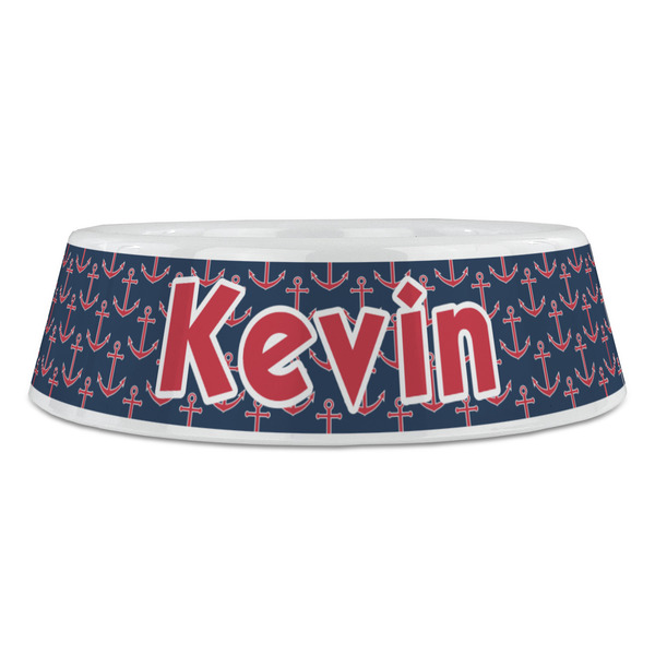 Nautical Anchors & Stripes Plastic Pet Bowls - Large - FRONT