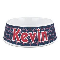 Nautical Anchors & Stripes Plastic Dog Bowl (Personalized)