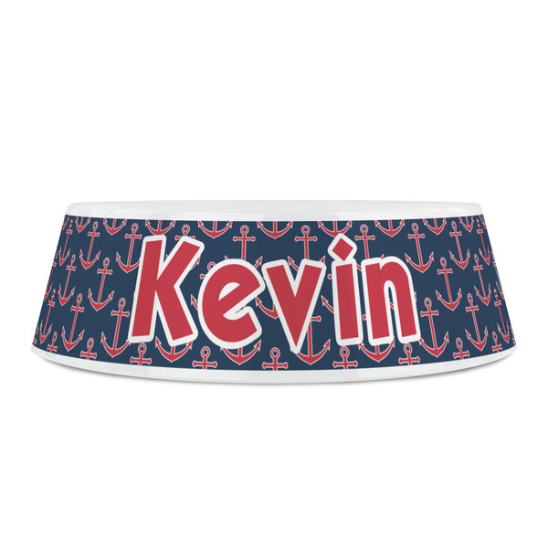 Nautical Anchors & Stripes Plastic Pet Bowls - Small - FRONT