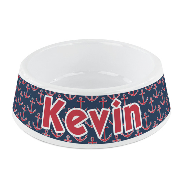 Custom Nautical Anchors & Stripes Plastic Dog Bowl - Small (Personalized)