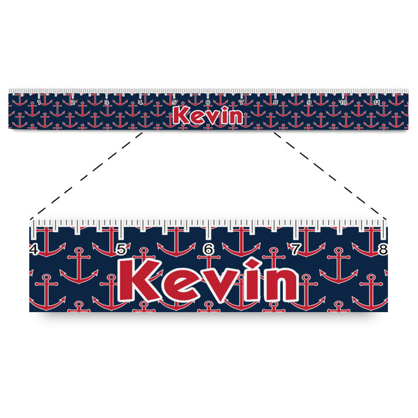 Custom Nautical Anchors & Stripes Plastic Ruler - 12" (Personalized)