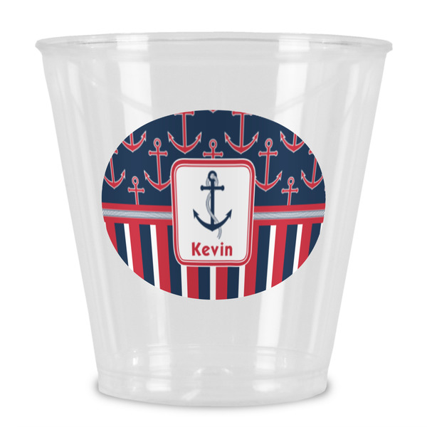 Custom Nautical Anchors & Stripes Plastic Shot Glass (Personalized)