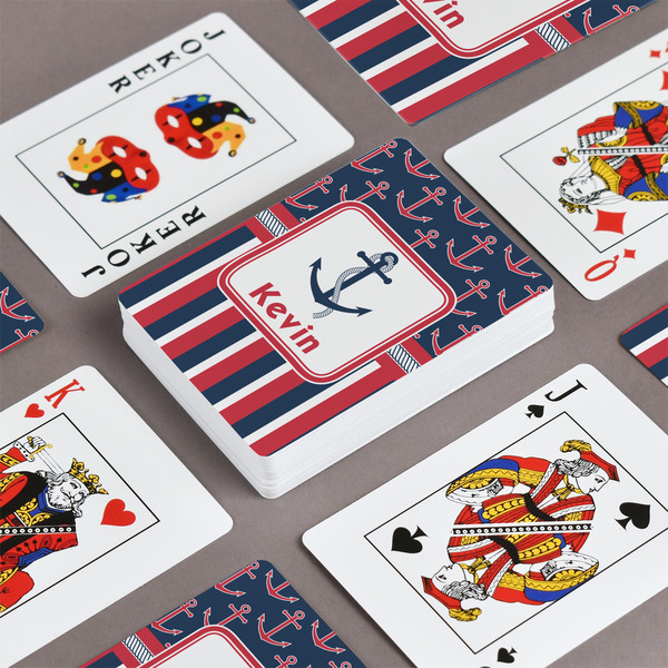 Nautical Anchors & Stripes Playing Cards - Front & Back View