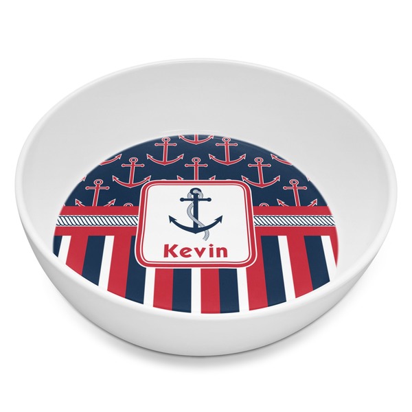 Custom Nautical Anchors & Stripes Melamine Bowl - 8 oz (Personalized)