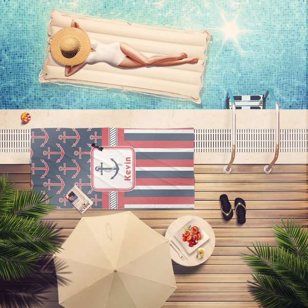 Nautical Anchors & Stripes Pool Towel Lifestyle