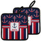 Nautical Anchors & Stripes Pot Holders - Set of 2 w/ Name or Text