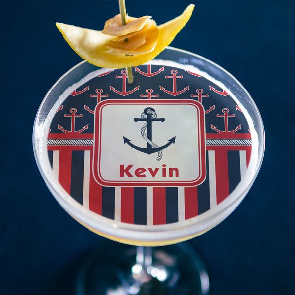 Nautical Anchors & Stripes Printed Drink Topper - XLarge - In Context