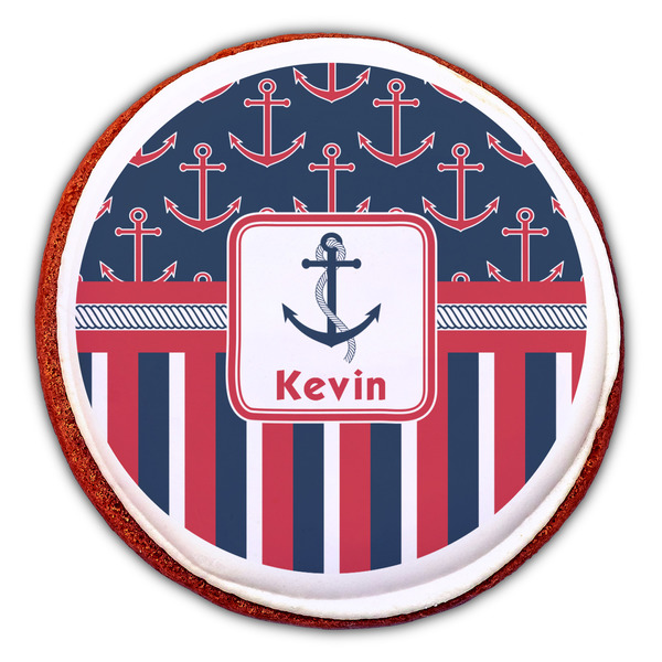 Nautical Anchors & Stripes Printed Icing Circle - Large - On Cookie
