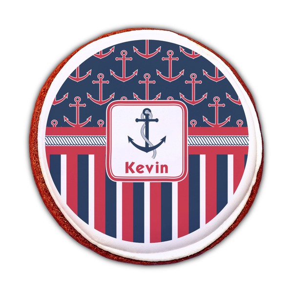 Nautical Anchors & Stripes Printed Icing Circle - Medium - On Cookie