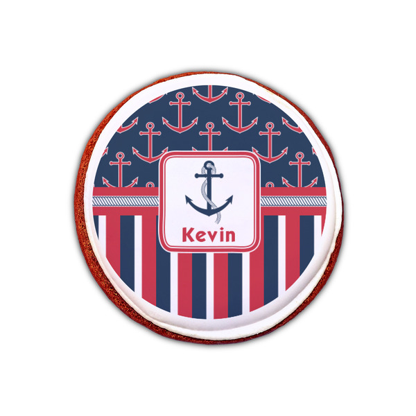Nautical Anchors & Stripes Printed Icing Circle - XSmall - On Cookie