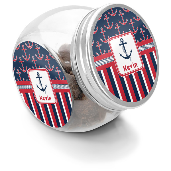 Custom Nautical Anchors & Stripes Puppy Treat Jar (Personalized)