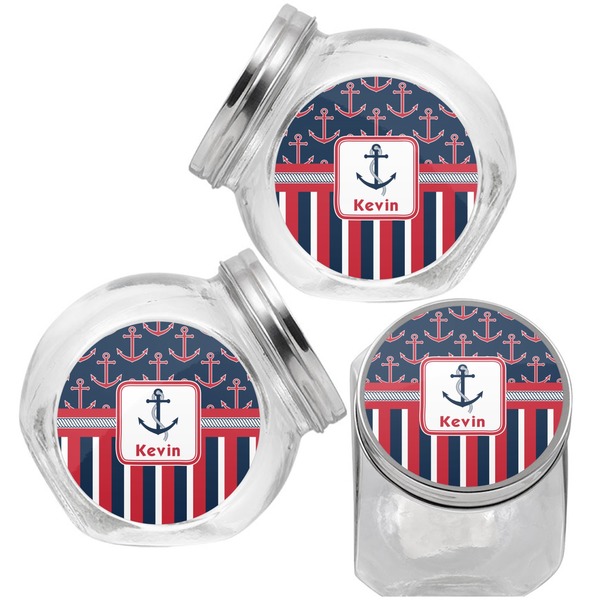 Nautical Anchors & Stripes Puppy Treat Jar - Top Left Right