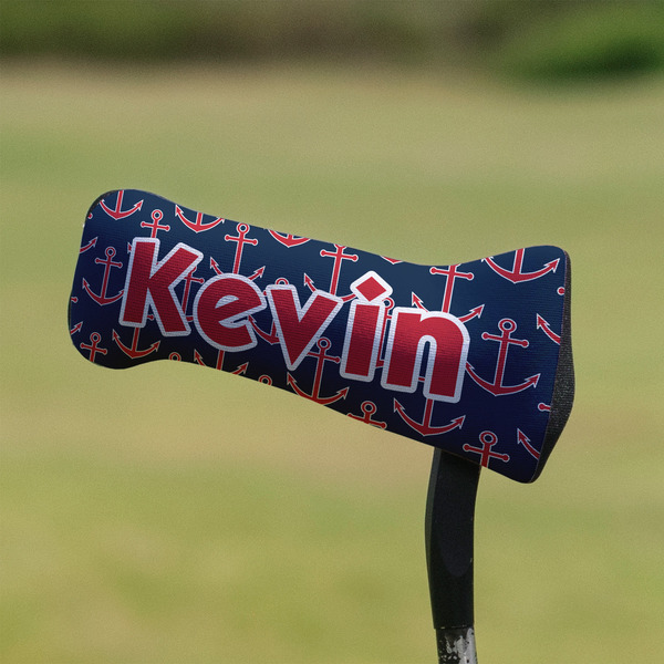 Nautical Anchors & Stripes Putter Cover - On Putter