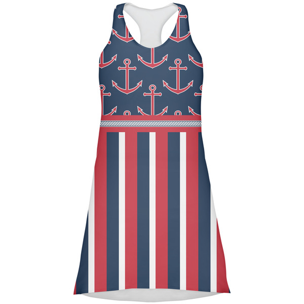 Custom Nautical Anchors & Stripes Racerback Dress - Large