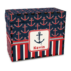 Nautical Anchors & Stripes Wood Recipe Box - Full Color Print (Personalized)