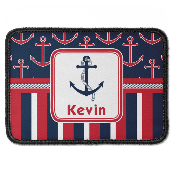 Custom Nautical Anchors & Stripes Iron On Rectangle Patch w/ Name or Text