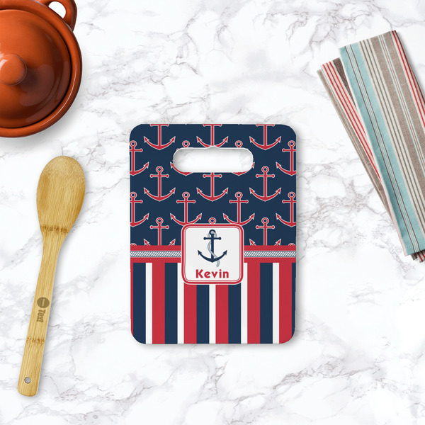Nautical Anchors & Stripes Rectangle Trivet with Handle - LIFESTYLE