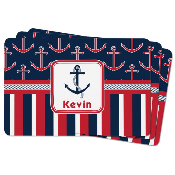 Nautical Anchors & Stripes Rectangular Fridge Magnet - THREE