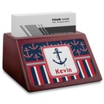 Nautical Anchors & Stripes Red Mahogany Business Card Holder (Personalized)