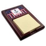 Nautical Anchors & Stripes Red Mahogany Sticky Note Holder (Personalized)