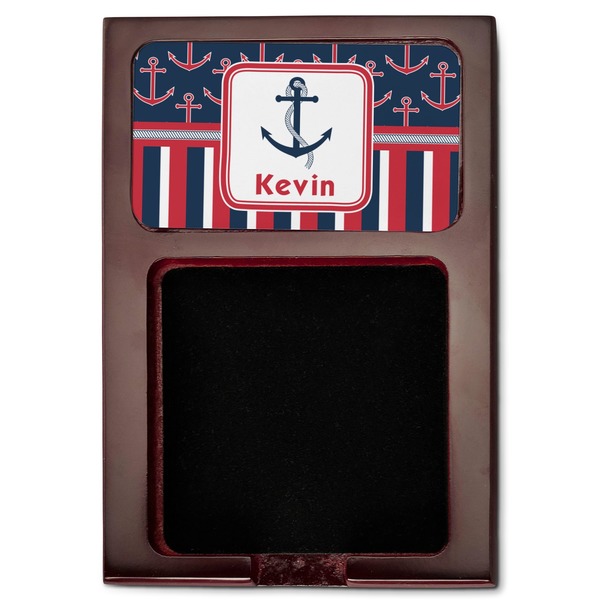 Nautical Anchors & Stripes Red Mahogany Sticky Note Holder - Flat