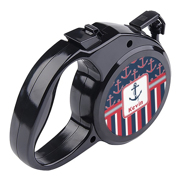 Nautical Anchors & Stripes Retractable Dog Leash - Angle