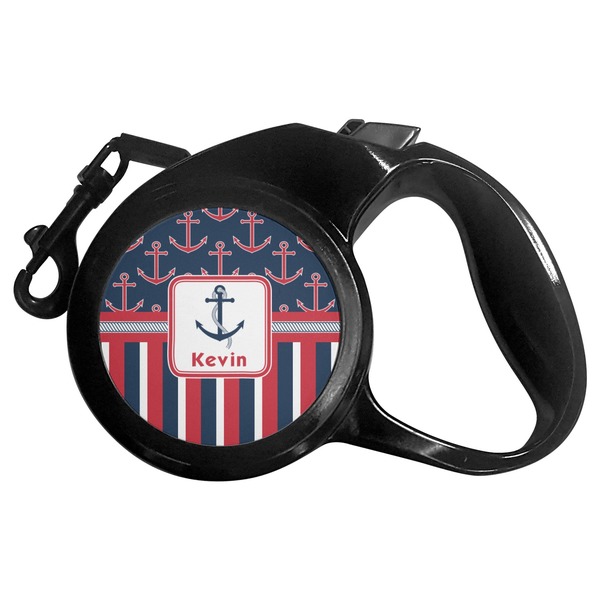 Custom Nautical Anchors & Stripes Retractable Dog Leash (Personalized)