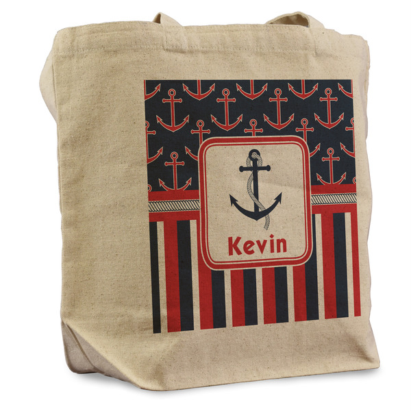 Custom Nautical Anchors & Stripes Reusable Cotton Grocery Bag (Personalized)