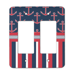 Nautical Anchors & Stripes Rocker Style Light Switch Cover - Two Switch