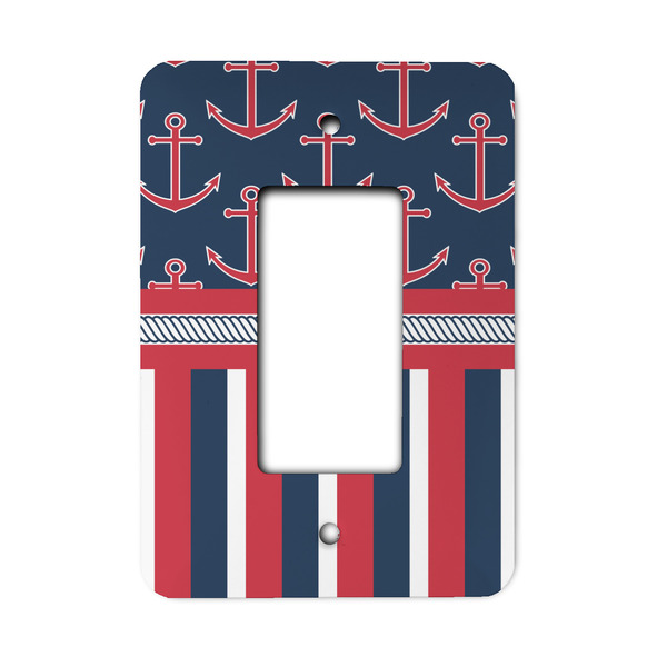 Custom Nautical Anchors & Stripes Rocker Style Light Switch Cover - Single Switch