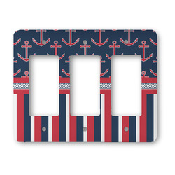 Nautical Anchors & Stripes Rocker Style Light Switch Cover - Three Switch
