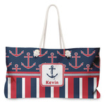 Nautical Anchors & Stripes Large Tote Bag with Rope Handles (Personalized)