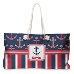 Nautical Anchors & Stripes Large Tote Bag with Rope Handles (Personalized)