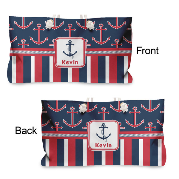 Nautical Anchors & Stripes Large Rope Tote - From & Back View