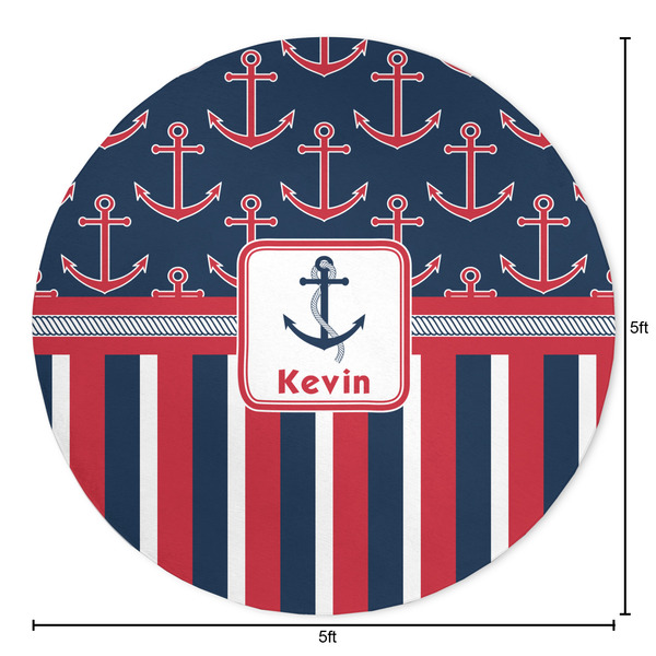 Nautical Anchors & Stripes Round Area Rug - Size