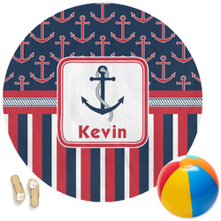 Nautical Anchors & Stripes Round Beach Towel (Personalized)