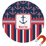 Nautical Anchors & Stripes Round Car Magnet - 6" (Personalized)