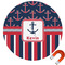 Nautical Anchors & Stripes Round Car Magnet