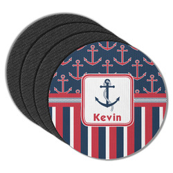 Nautical Anchors & Stripes Round Rubber Backed Coasters - Set of 4 (Personalized)