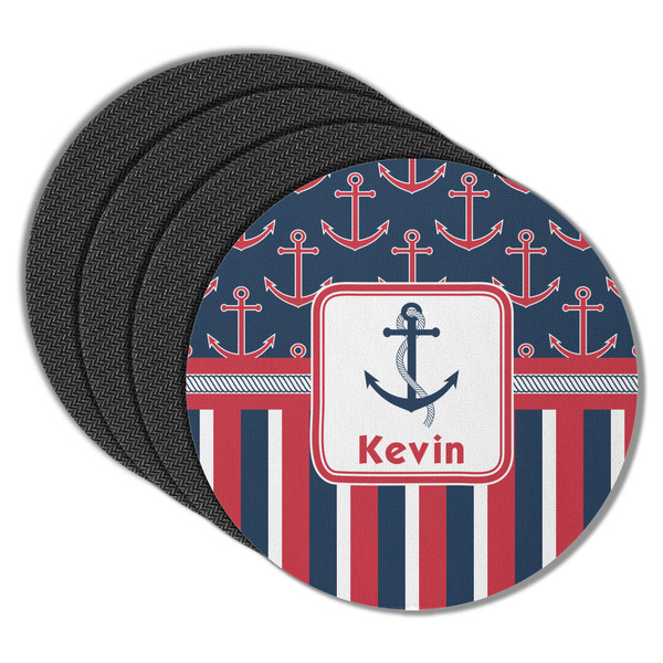 Nautical Anchors & Stripes Round Coaster Rubber Back - Main