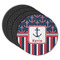Nautical Anchors & Stripes Round Rubber Backed Coasters - Set of 4 (Personalized)