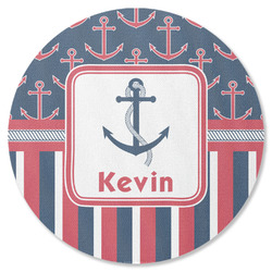 Nautical Anchors & Stripes Round Rubber Backed Coaster (Personalized)