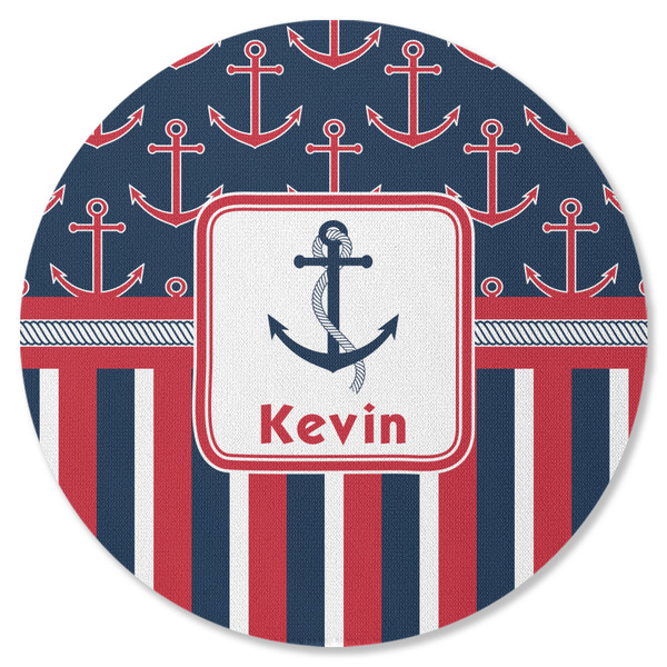 Nautical Anchors & Stripes Round Coaster Rubber Back - Single