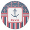 Nautical Anchors & Stripes Round Rubber Backed Coaster (Personalized)