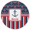 Nautical Anchors & Stripes Round Rubber Backed Coaster (Personalized)