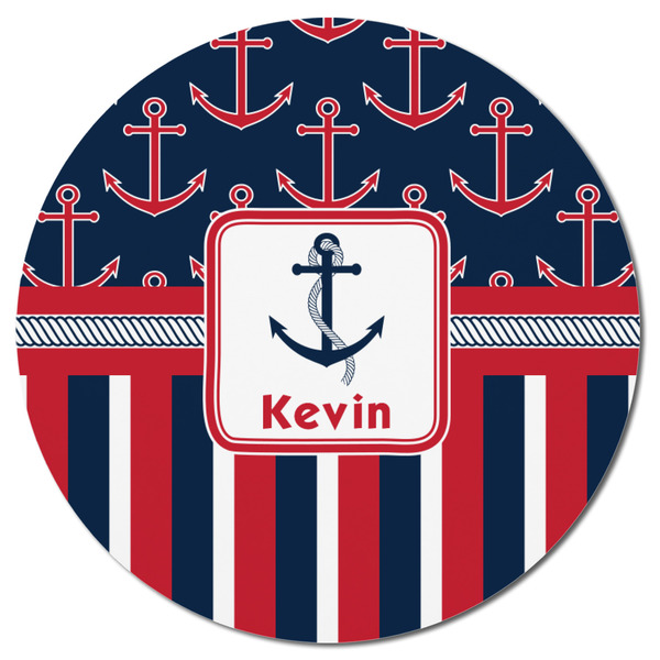 Nautical Anchors & Stripes Round Fridge Magnet - FRONT